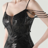 Women cross Lace-Up fishtail evening dress Formal Party evening dress