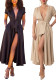 Women's Sexy V-Neck Short-Sleeve Slim-Waist Long Dress