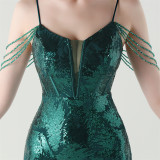Women cross Lace-Up fishtail evening dress Formal Party evening dress