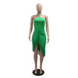 Women's Summer Sleeveless Halter neck Tassel Long Irregular Dress
