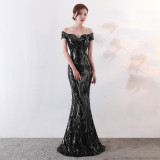 Off-Shoulder Slim Fit Sequin Fishtail Long Formal Party Evening Dress