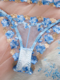 Women French sweet mesh embroidered lace bra See-Through Sexy Lingerie Set