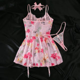 Women Lace Patchwork floral sexy cross Lace-Up body shaper Two Piece Set