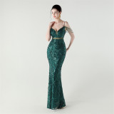 Women beaded cross Lace-Up hollow Patchwork Formal Party evening dress