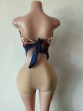 Fashionable Women's Print Sexy Strapless Two Piece Shorts Set