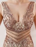 Sequin Slim Deep V Flower Women's Party Evening Dress