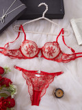 Women embroidered gathered mesh Sexy Lingerie Set