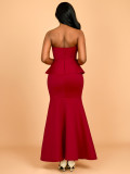 Strapless Beaded Fishtail Ruffled Slim Long Evening Dress