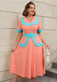 High-Waist Contrast Color A-Line Plus Size Formal Party Cocktail Dress