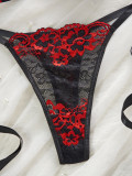 Women lace flower embroidery Lace-Up bra Sexy Lingerie Set