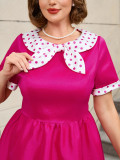 Plus Size Contrast Color Polka Dot Rose A-Line Career Dress