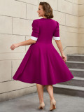 Plus Size Contrast Color Round-Neck Short-Sleeve Elegant Party Cocktail A-Line Dress