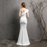 Women Summer Formal One Shoulder Shoulder High Slit Mermaid Evening Dress