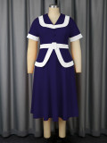 High-Waist Contrast Color A-Line Plus Size Formal Party Cocktail Dress