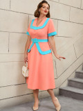 High-Waist Contrast Color A-Line Plus Size Formal Party Cocktail Dress
