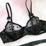 Women summer mesh heart-shaped bow metal ring garter Sexy Lingerie Set