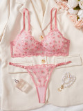 Women mesh flower embroidery ultra-thin See-Through Sexy Lingerie Set