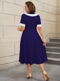 High-Waist Contrast Color A-Line Plus Size Formal Party Cocktail Dress