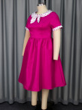 Plus Size Contrast Color Polka Dot Rose A-Line Career Dress
