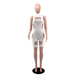 Women's Summer Solid Color Sexy Hollow Short-Sleeve Jumpsuit