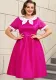 Plus Size Contrast Color Polka Dot Rose A-Line Career Dress