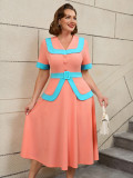 High-Waist Contrast Color A-Line Plus Size Formal Party Cocktail Dress