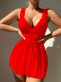 Erotic Transparent lingerie Sexy See Through Lace V-neck Night Dress