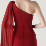 Women Tulle Shawl Beaded Tube Embroidery One Shoulder Evening Dress​