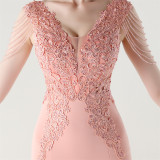 Women lace Beaded Lace-Up Formal Party evening dress