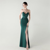 Women herringbone Strapless sweetheart neck hollow Lace-Up Formal Party evening dress