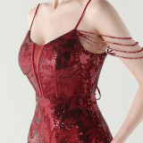 Women cross Lace-Up fishtail evening dress Formal Party evening dress