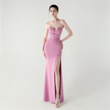Women herringbone Strapless sweetheart neck hollow Lace-Up Formal Party evening dress