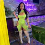 Women's Summer Solid Color Sexy Hollow Short-Sleeve Jumpsuit