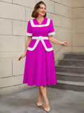 High-Waist Contrast Color A-Line Plus Size Formal Party Cocktail Dress