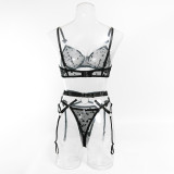 Women summer mesh heart-shaped bow metal ring garter Sexy Lingerie Set