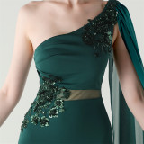 Women Tulle Shawl Beaded Tube Embroidery One Shoulder Evening Dress​