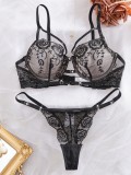 Women mesh rose embroidery Sexy Lingerie Set