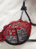 Women lace flower embroidery Lace-Up bra Sexy Lingerie Set
