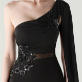 Women Tulle Shawl Beaded Tube Embroidery One Shoulder Evening Dress​