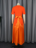 Square-Neck Contrast Patchwork Slim Long Party Evening Dress