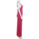 Spring Women's Strap Low-Back Sexy Chic Solid Color Long Dress