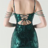 Women cross Lace-Up fishtail evening dress Formal Party evening dress