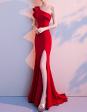 Women Summer Formal One Shoulder Shoulder High Slit Mermaid Evening Dress