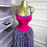 Women's Summer Sleeveless Print Sexy Strap Pleated Long Dress