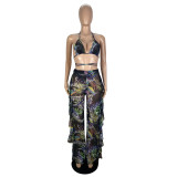 Sexy Women's Fashion Print Mesh Three-Piece Swimsuit