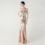 Women cross Lace-Up fishtail evening dress Formal Party evening dress