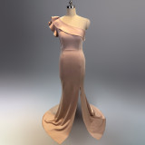 Women Summer Formal One Shoulder Shoulder High Slit Mermaid Evening Dress