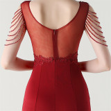 Women lace Beaded Lace-Up Formal Party evening dress