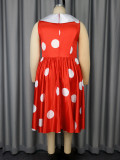 Plus Size Wedding Satin Turned-Down Collar Sleeveless Polka Dot Party A-Line Dress