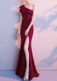Women Summer Formal One Shoulder Shoulder High Slit Mermaid Evening Dress